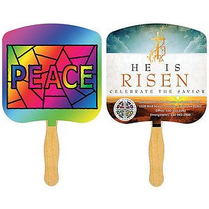 Religious Hand Fan/ Peace Stained Glass with Four Color Process Imprint