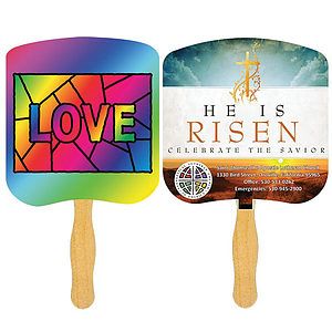 Religious Hand Fan/ Love Stained Glass with Four Color Process Imprint