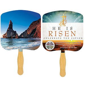 Religious Hand Fan/ Shoreline at Daytime with Four Color Process Imprint