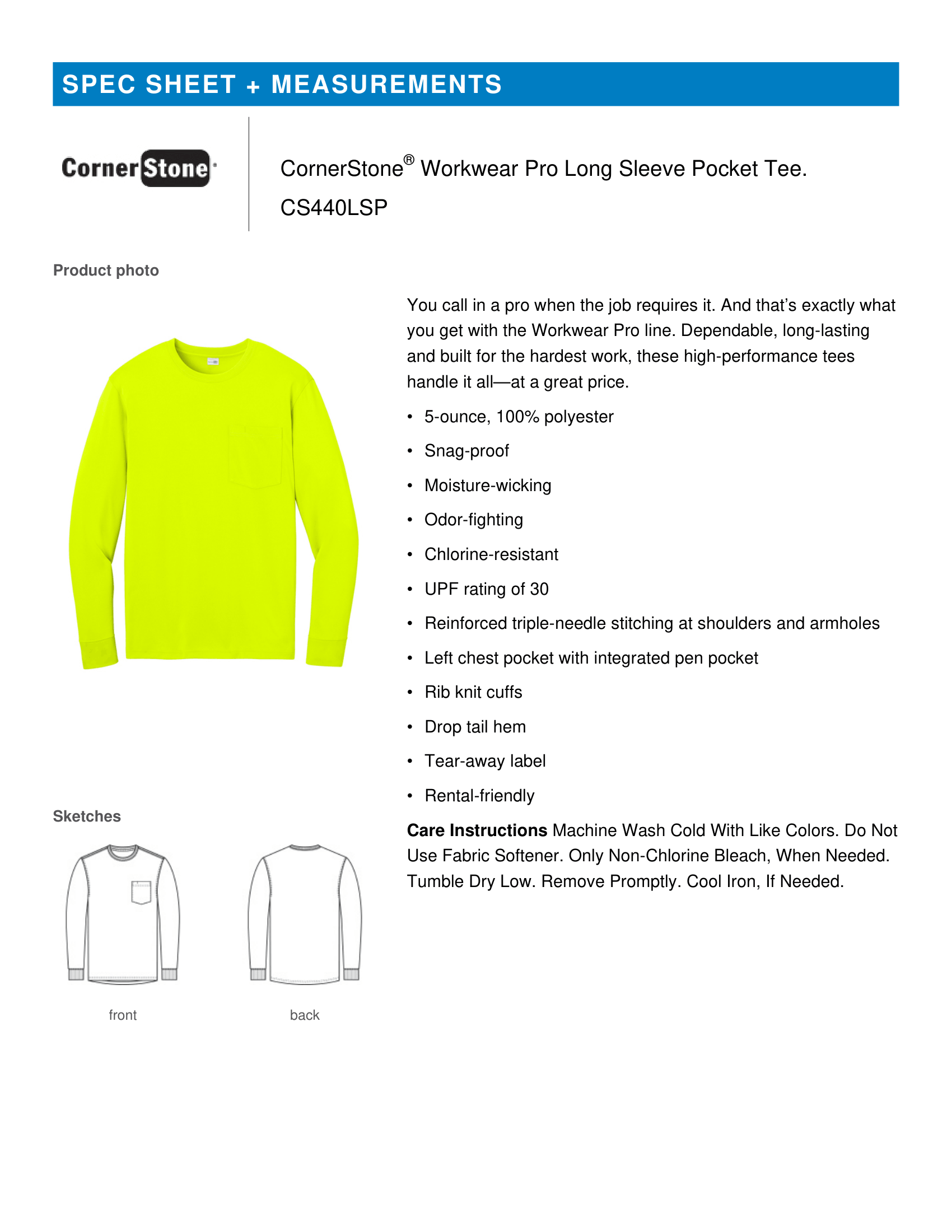 CornerStone Workwear Pro Long Sleeve Pocket Tee