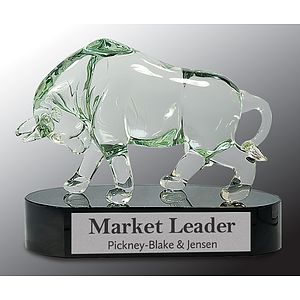 7 1/2" Clear Art Glass Bull Award