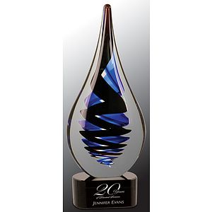 11 1/4" Black Twist Rain Drop Art Glass Award