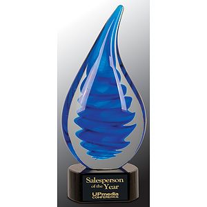 10 1/4" Blue Twist Rain Drop Art Glass Award