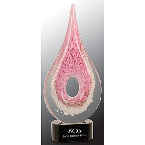 12" Pink Round Window Rain Drop Art Glass Award