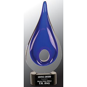 11 1/4" Blue Round Window Rain Drop Art Glass Award
