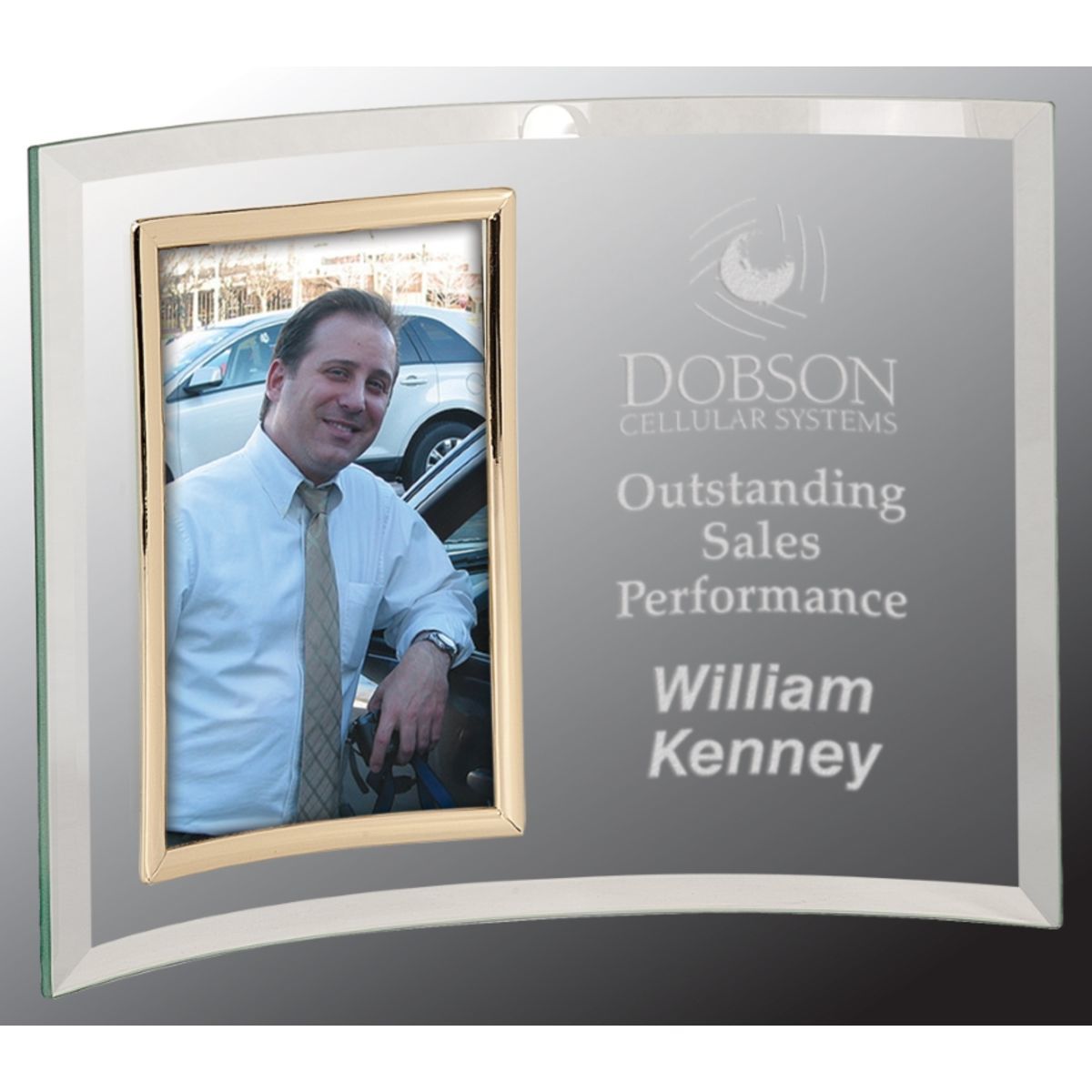 11" x 8" Jade Glass Crescent with 4" x 6" Picture Frame Award