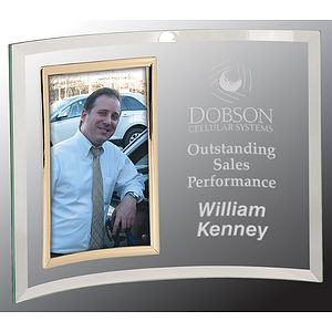 11" x 8" Jade Glass Crescent with 4" x 6" Picture Frame Award