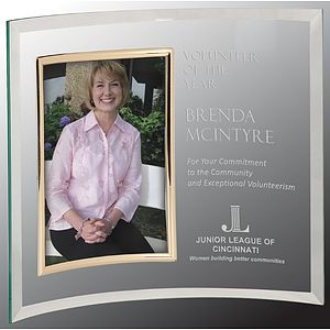 12" x 10" Jade Glass Crescent with 5" x 7" Picture Frame Award