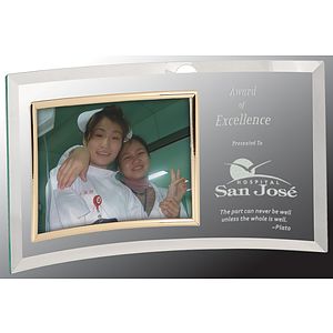 13" x 7 1/2" Jade Glass Crescent with 7" x 5" Picture Frame Award