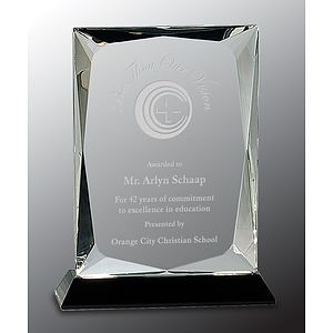 8" Clear Crystal Rectangle Award on Black Base