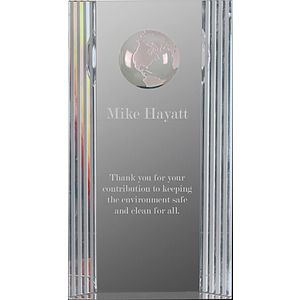7 3/4" Clear Crystal Rectangle Award with Globe Etching