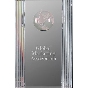6 1/2" Clear Crystal Rectangle Award with Globe Etching