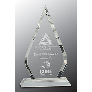 10" Crystal Diamond Award on Clear Pedestal Base
