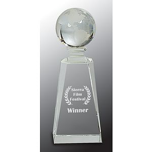 7 3/4" Crystal Globe Award on Clear Tower