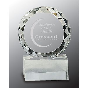 4" Round Facet Crystal on Clear Pedestal Base Award