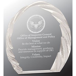 6" Oval Crystal Award with Decorative Edge