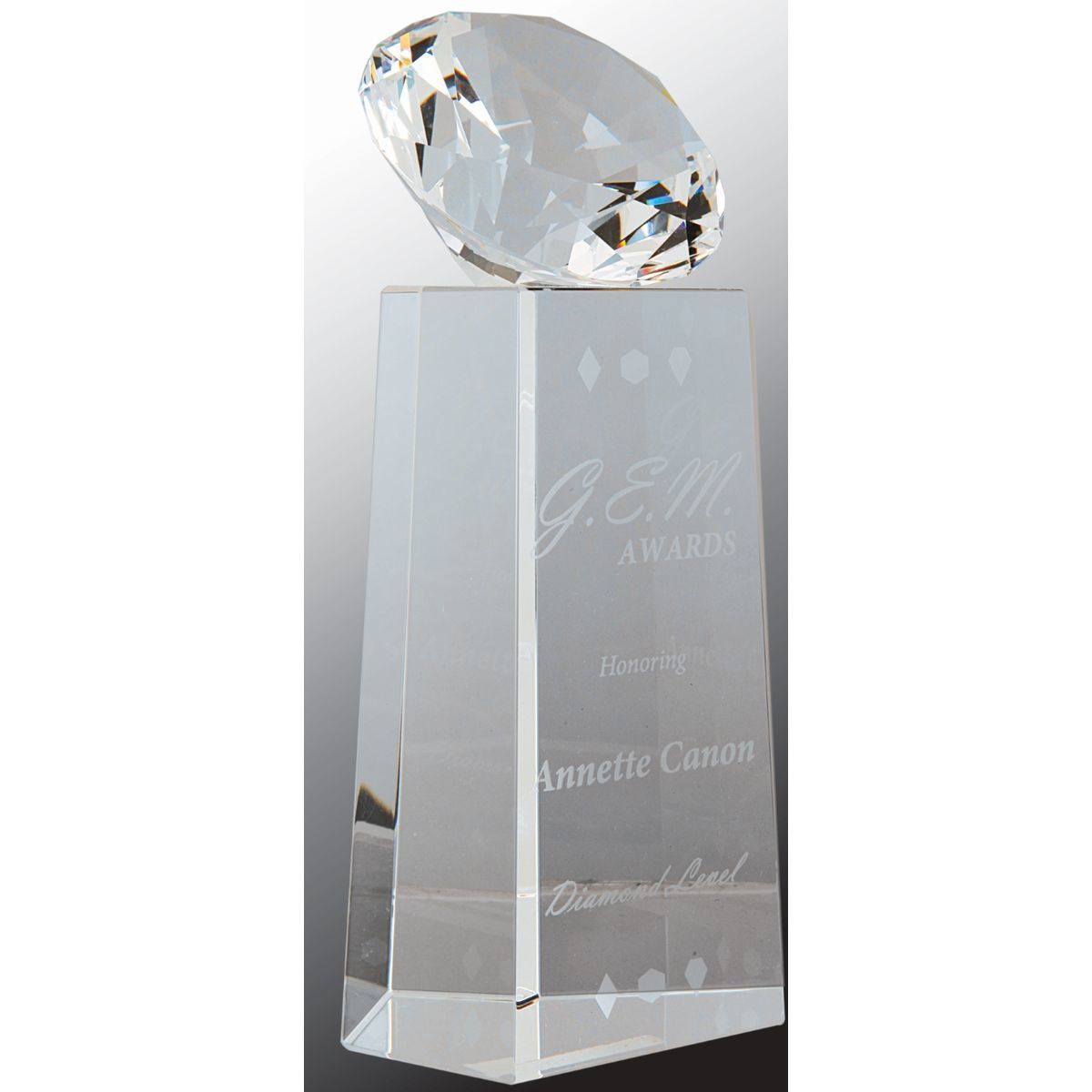 7 3/4" Crystal Diamond Award on Clear Crystal Pedestal