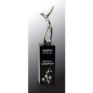 9 1/2" Silver Metal Golf Figure Award on Black Crystal Pedestal