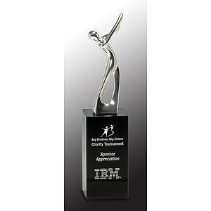 8 1/2" Silver Metal Golf Figure Award on Black Crystal Pedestal