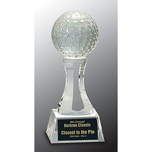 6" Crystal Golf Ball Award on Clear Pedestal Base