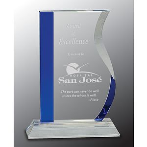 7 1/4" Blue Edge Crystal Wave Award on Clear Base
