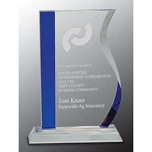 8 1/4" Blue Edge Crystal Wave Award on Clear Base