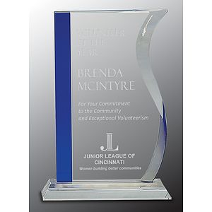 9 3/4" Blue Edge Crystal Wave Award on Clear Base