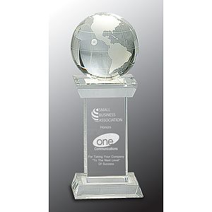 8" Crystal Globe on Clear Tower Award