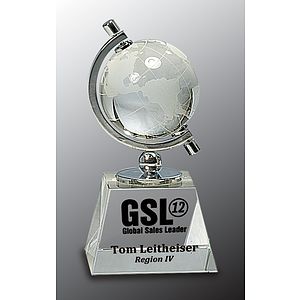 6" Crystal Spinning Globe Award on Clear Base