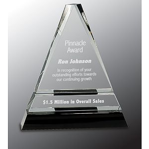 7 3/4" Clear Crystal Triangle Award on Black Crystal Pedestal Base