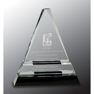 6 1/2" Clear Crystal Triangle Award on Black Crystal Pedestal Base