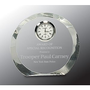 4 1/2" Clear Crystal Round Award with Clock