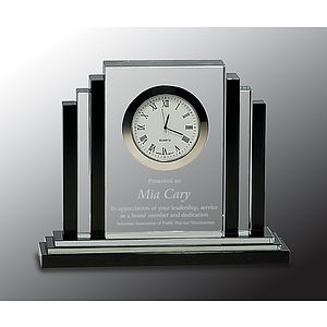 6" Clear Crystal with Clock Award with Black Crystal Trim