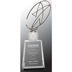 12" Clear/Black Crystal Award with Silver Metal Oval Star