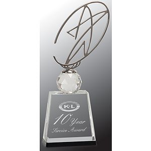 11" Clear/Black Crystal Award with Silver Metal Oval Star