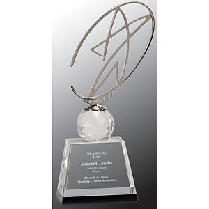 10" Clear/Black Crystal Award with Silver Metal Oval Star