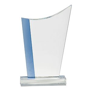 9 1/4" Blue Edge Crystal Crest Award on Clear Base