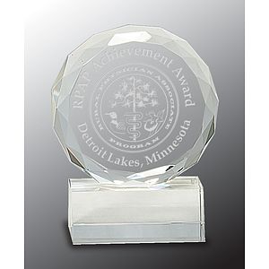 5" Round Facet Crystal Award on Clear Pedestal Base