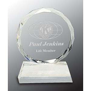 5" Round Facet Crystal Award on Clear Pedestal Base