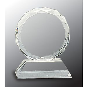 3" Round Facet Crystal Award on Clear Pedestal Base