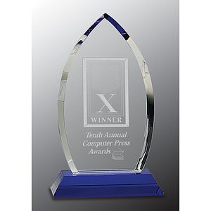 10" Crystal Oval Award on Blue Pedestal Base