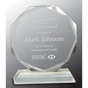 6" Clear Crystal Award Octagon on Clear Pedestal Base