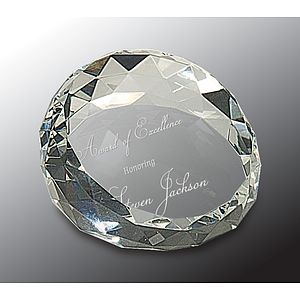 2 1/2" x 1 3/4" Clear Round Crystal Facet Paperweight Award