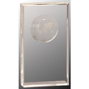 7" Clear Crystal Rectangle Award with Globe Etching