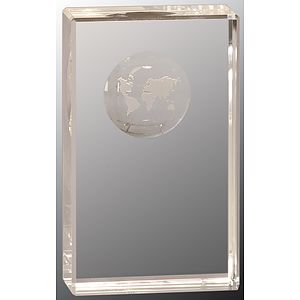5" Clear Crystal Rectangle Award with Globe Etching