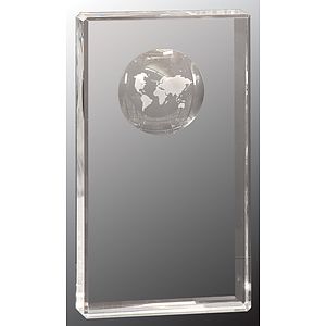 8" Clear Crystal Rectangle Award with Globe Etching