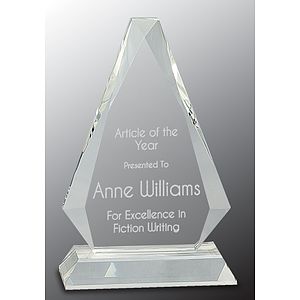 8" Clear Crystal Triangle Award on Clear Pedestal Base
