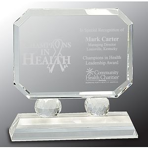 6" Rectangle Crystal Award on Clear Pedestal Base