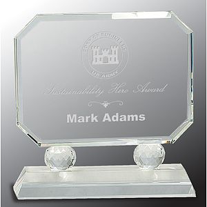 7" Rectangle Crystal Award on Clear Pedestal Base