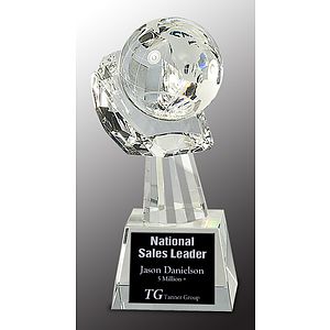 8" Clear Crystal Globe in Hand Award